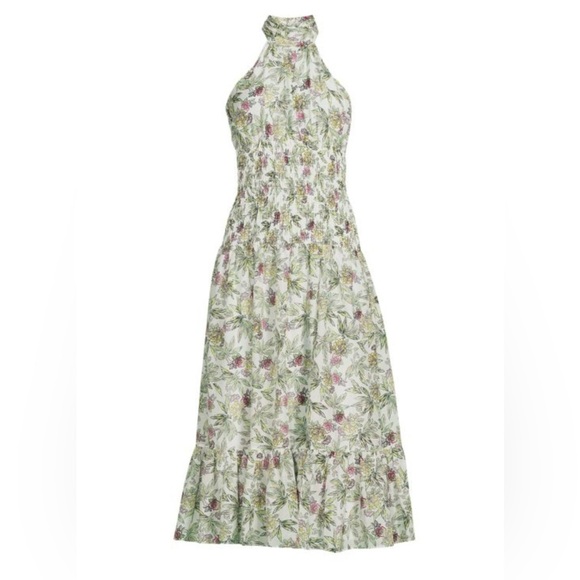 Cinq a Sept Dover Floral Midi Dress Sz 8 Halter Neck White Green Flare NEW $495 - Picture 13 of 13